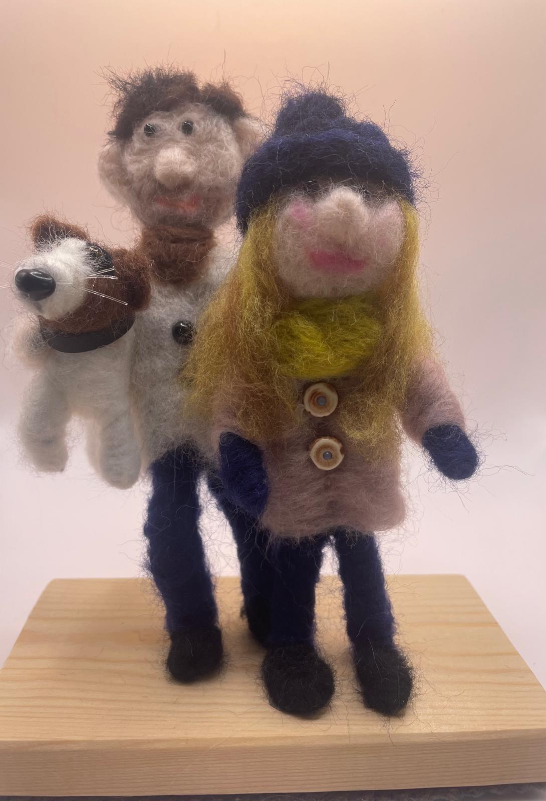 Needle felt couple with their dog