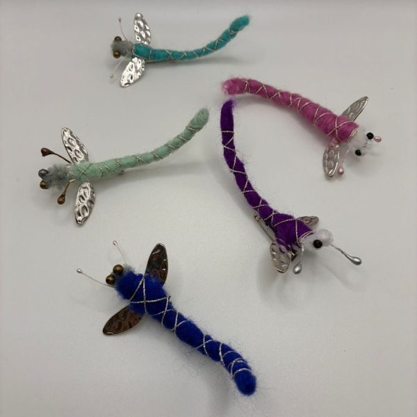 Colourful dragonfly brooches with metal wings