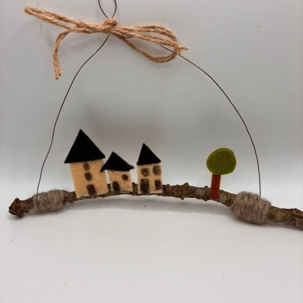 Felt houses and tree on arched hanging twig
