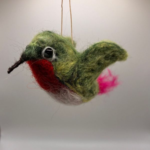 Hanging hummingbird in green and red
