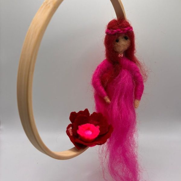Pink fairy on embroidery hoop