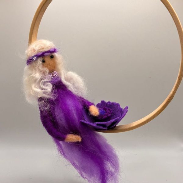 Purple fairy on embroidery hoop